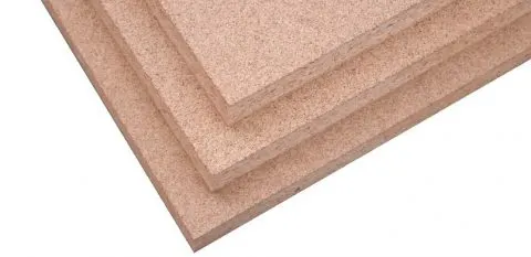 Moisture-proof particleboard using clear acrylic sealant.